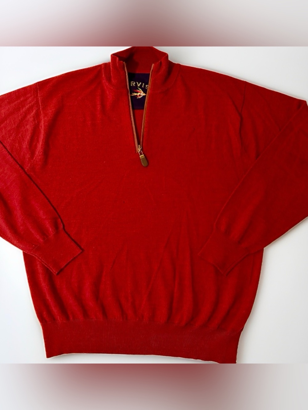 Orvis Sweater Mens Large Red 100% Merino Wool Quarter Zip Preppy